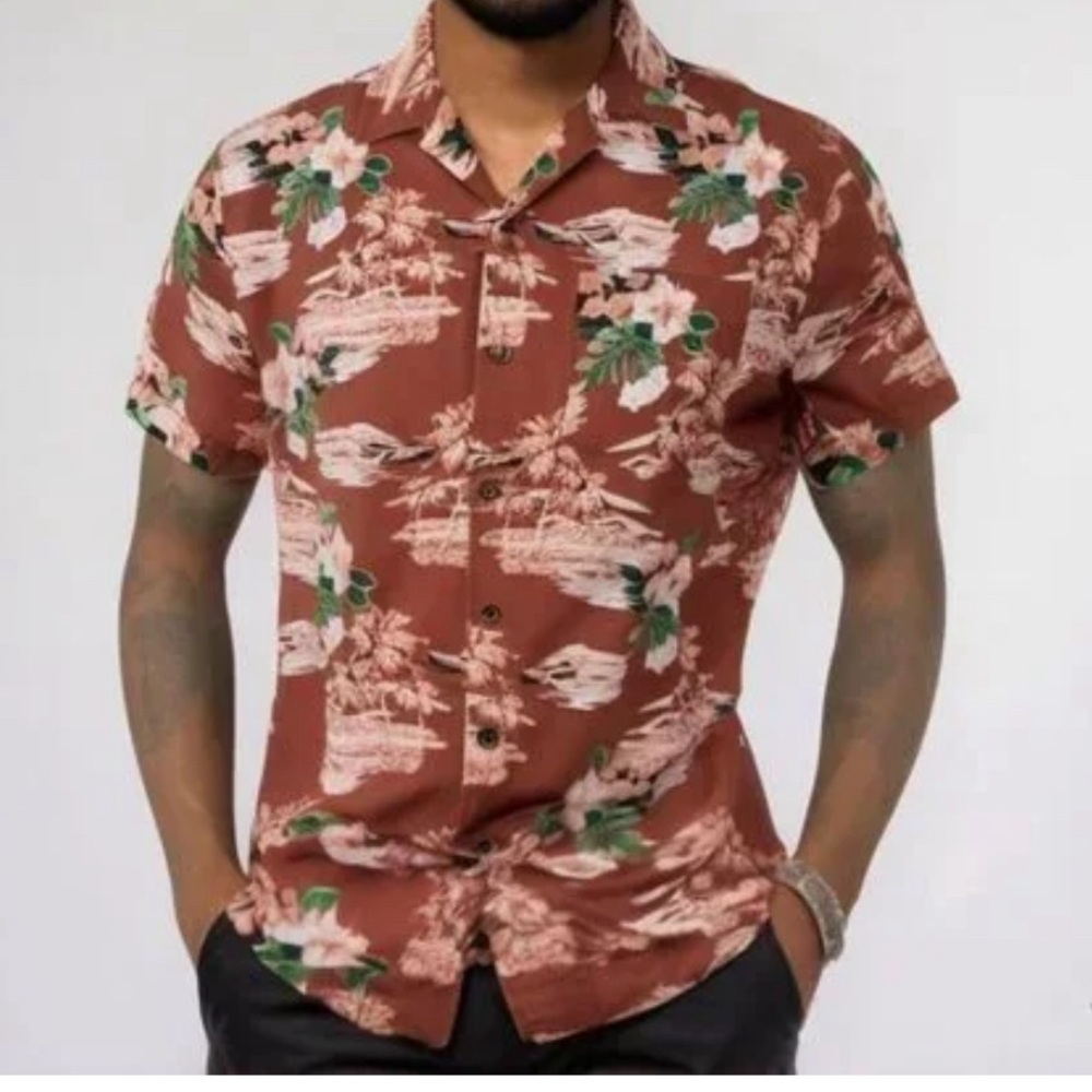 Grayers Red White Tropical Floral Camp Collar Shirt Medium NEW Bali Ha’i Hawaii